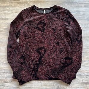 White Stag Paisley Long Sleeve Small Vintage Red Black Whimsygoth Boho Goth